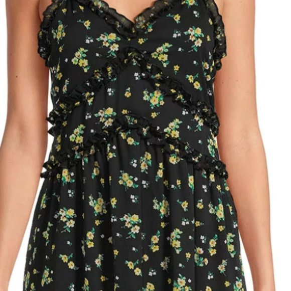 No Boundaries Juniors Ruffle Midi Dress Black Floral Size XS - Picture 1 of 9